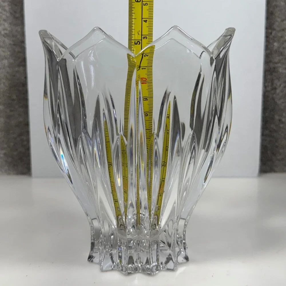Gorham Lotus Oval Lead Crystal Vase‎ Tulip Rim Clear Heavy Blown Glass Floral 6